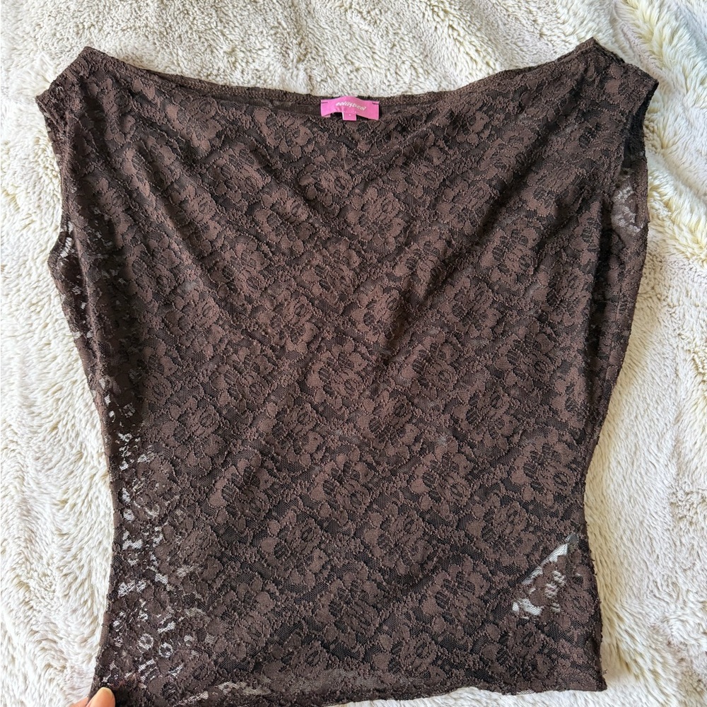 Edikted women’s brown lace see thru top off shoulder